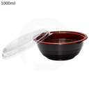 1000ml PP Plastic Round Black Bowl Clear Lid 200-ctn